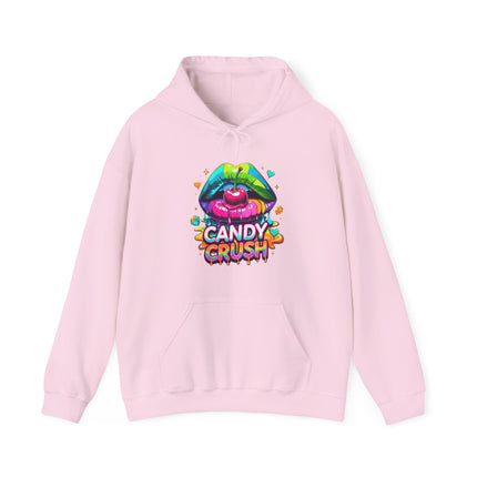 Candy Crush Graphic Hoodie — Colorful Lip & Heart Candy Design