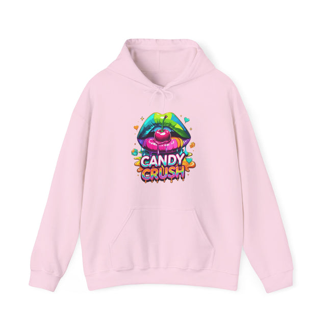 Candy Crush Graphic Hoodie — Colorful Lip & Heart Candy Design