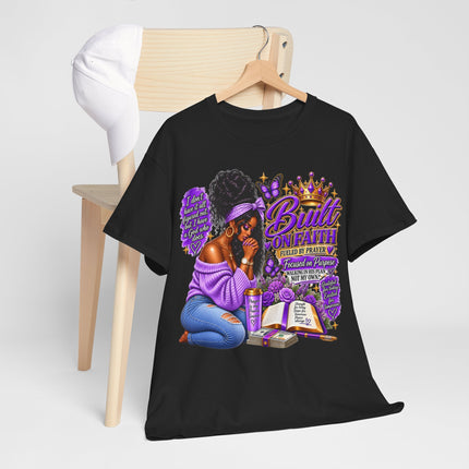 Built On Faith T-Shirt — Black Woman Praying Graphic Tee ("Built on Faith")