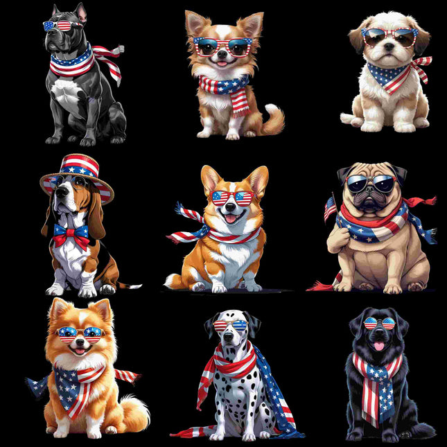 15 Patriotic Dog PNG Bundle – High-Res Sublimation Clipart Digital File Style Junction – Custom Digital Designs & Apparel