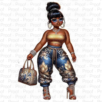 Stylish Diva in Blue Floral Joggers-Exclusive Image Vault Collection-4-Digital Files Digital File Style-Junction Custom Designs & Prints