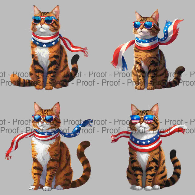 4 Patriotic Tabby Cat Sublimation PNGs – High-Res Clipart Digital File Style Junction – Custom Digital Designs & Apparel