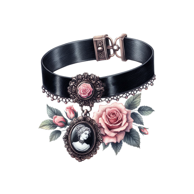 Victorian Cameo Rose Choker – DTF Heat Transfer for Shirts DTF Transfers Style Junction – Custom Digital Designs & Apparel