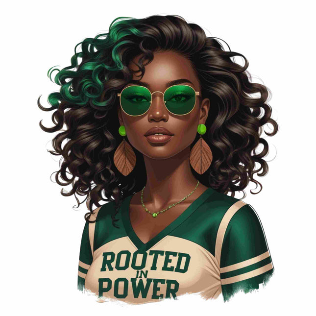 Rooted in Power Afro Queen in Green – DTF Heat Transfer #4 DTF Transfers Style Junction – Custom Digital Designs & Apparel