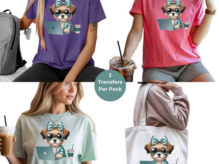 Teal Boss Pup Laptop Clipart 2 Pack Eco Solvent Heat Transfers - Ready to Press For All Garments-Transfers Only