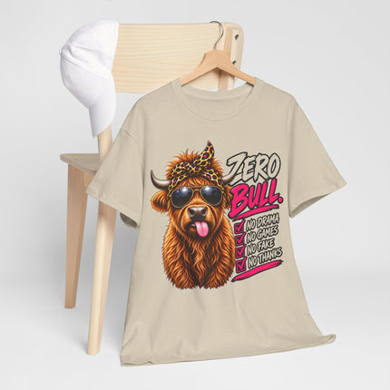 Bull Graphic Tee — "Zero Bull" Funny Highland Cow T‑Shirt