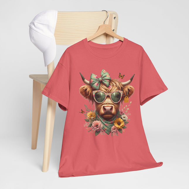 Cow With Sunglasses Tee — Floral Cow Graphic T‑Shirt
