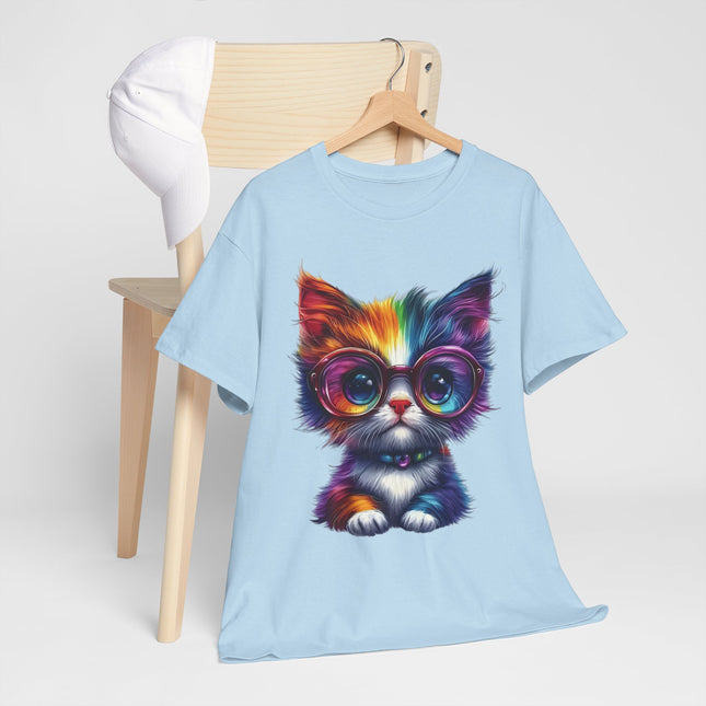 Colorful Glasses Kitten T-Shirt — Cute Rainbow Cat Graphic Tee