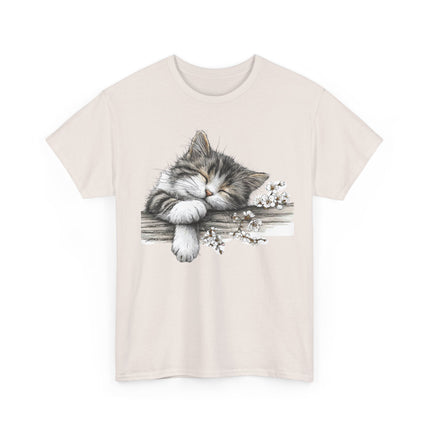 Whimsical Spring Cat #1 - Kitten Reaching for Butterfly Tee | Cute Cat Illustration Shirt