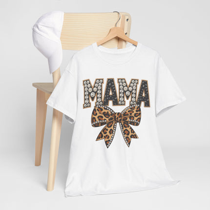 Mama Leopard Bow T-Shirt – Rhinestone Lettering Mother's Day Tee