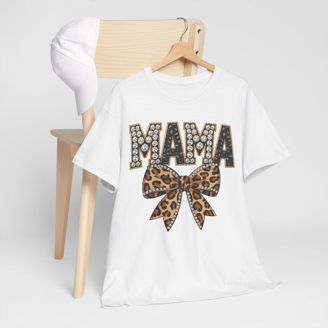 Mama Leopard Bow T-Shirt – Rhinestone Lettering Mother's Day Tee