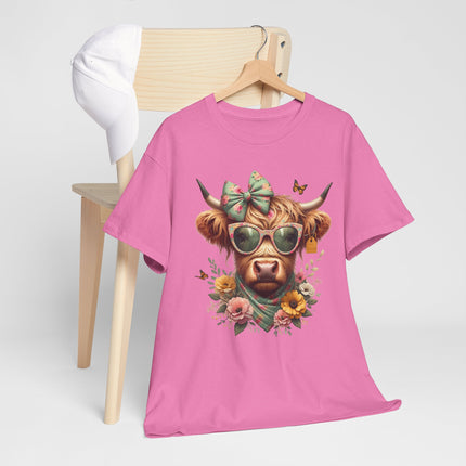 Cow With Sunglasses Tee — Floral Cow Graphic T‑Shirt