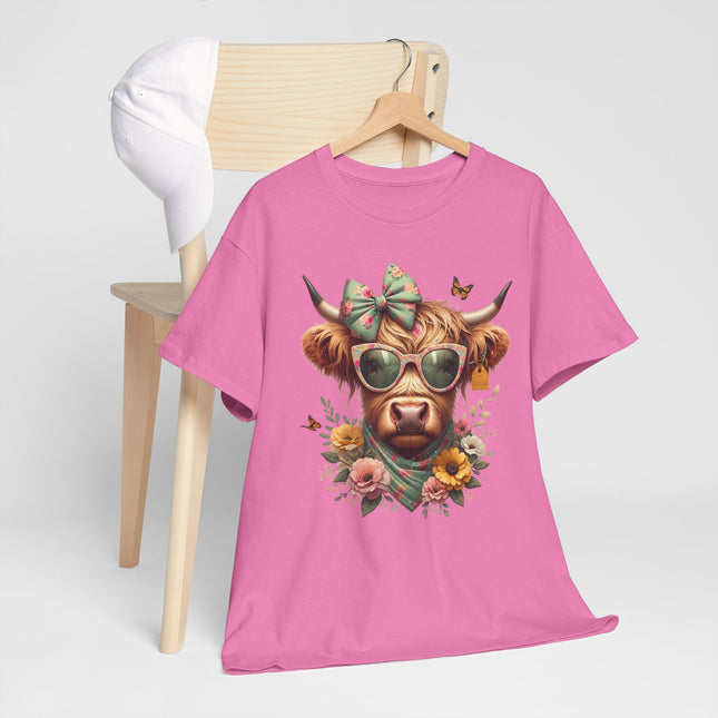 Cow With Sunglasses Tee — Floral Cow Graphic T‑Shirt
