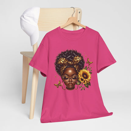 Afro Sunflower Tee — Black Woman Headwrap Graphic T-Shirt