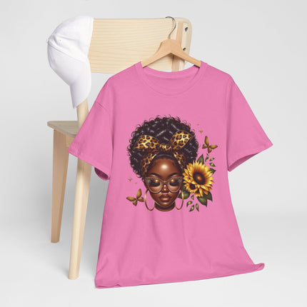 Afro Sunflower Tee — Black Woman Headwrap Graphic T-Shirt
