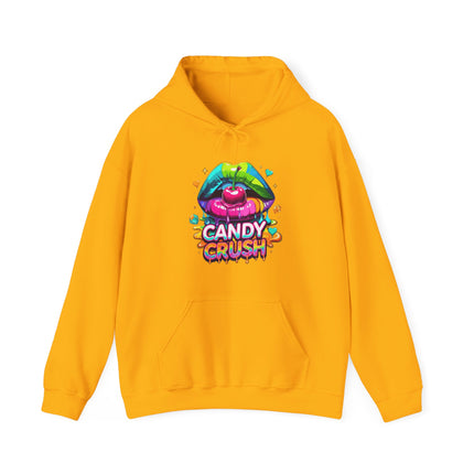 Candy Crush Graphic Hoodie — Colorful Lip & Heart Candy Design