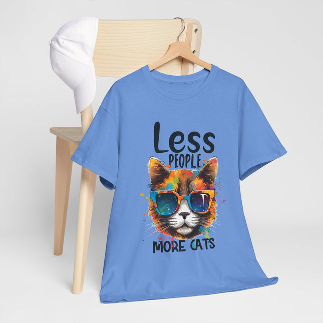 Less People More Cats T‑Shirt — Cool Sunglasses Cat Graphic Tee for Cat Lovers
