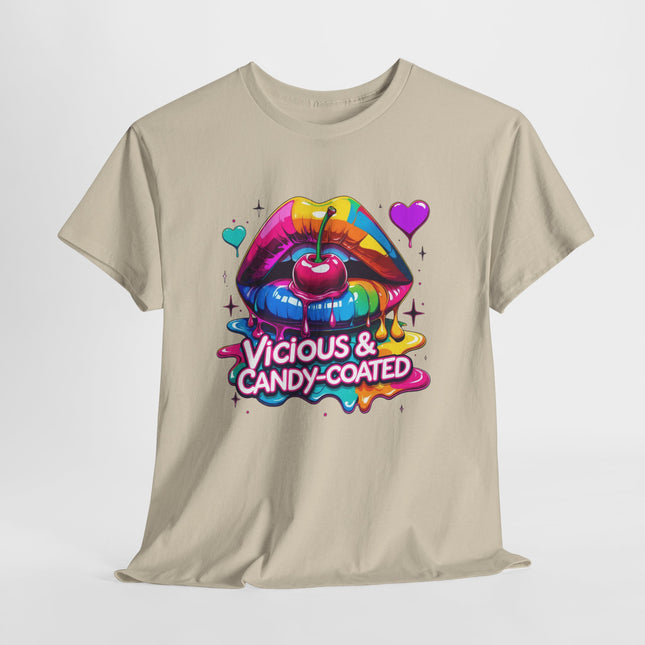 Graphic Tee — Vicious & Candy-Coated Rainbow Lips Cherry Design