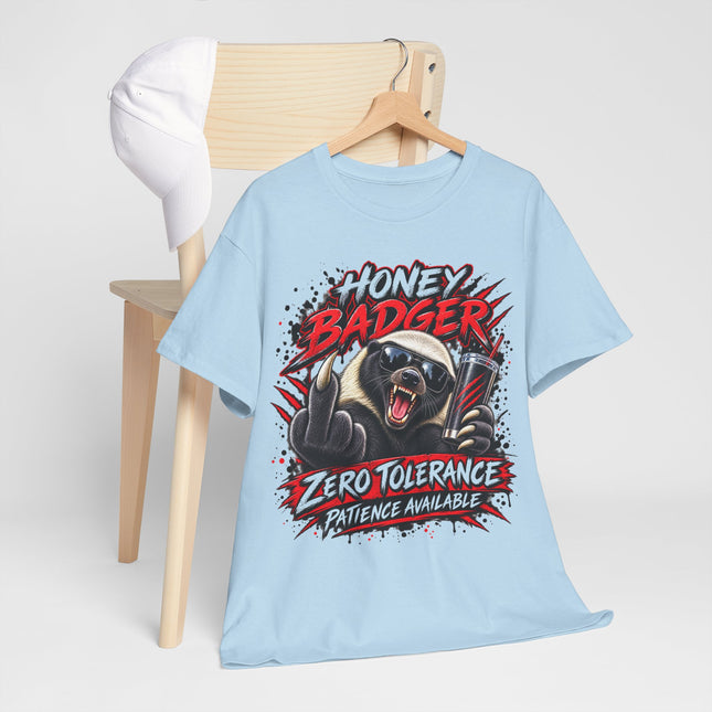 Honey Badger Graphic Tee – "Zero Tolerance, Patience Available" Bold Animal Illustration