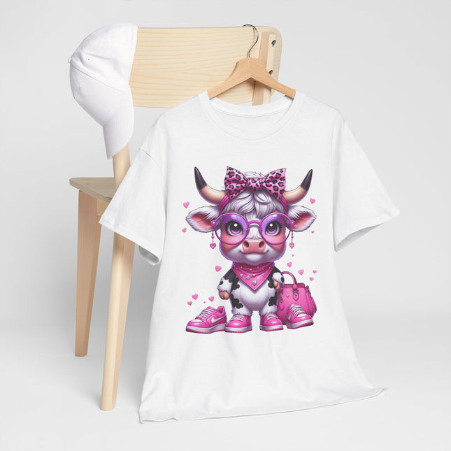 Cow Cute Pink Graphic Tee — Adorable Cow Girl Illustration T-Shirt