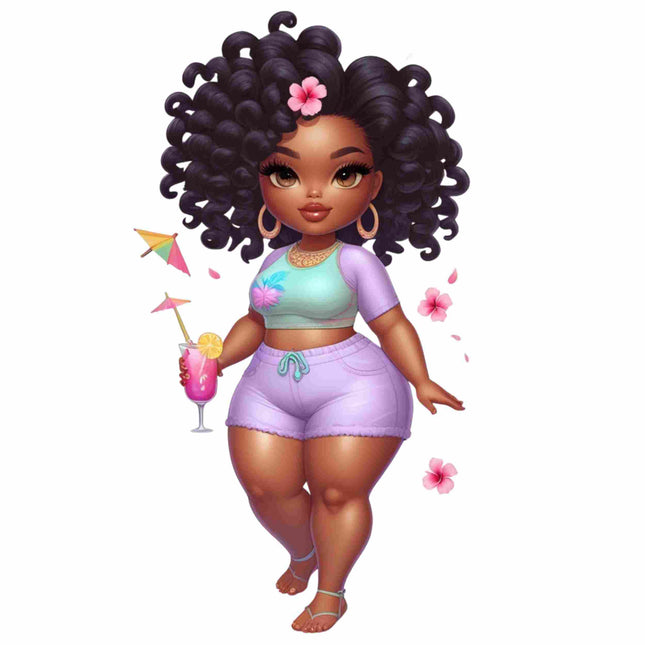 Curvy Island Glow Girl with Drink – DTF Heat Transfers #5 DTF Transfers Style Junction – Custom Digital Designs & Apparel
