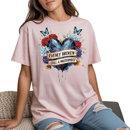 Evenly Broken Still a Masterpiece #3 PNG Instant Download Motivational Quote Floral Heart Design