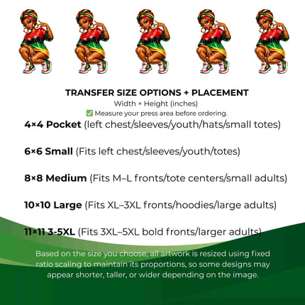 Pan-African Power Cutie 6-Pack Crafter’s & DIY Bundle – 3 Eco-Solvent Iron-On Heat Transfers + 3 Sublimation Iron-On Heat Transfers, Ready to Press. Bonus: 4 Matching 2-Inch Stickers