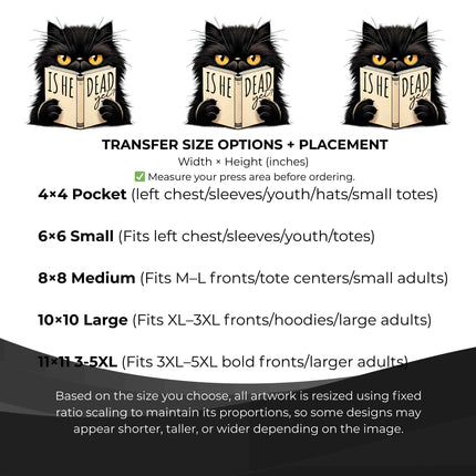 Is He _ead Yet? Cat 6-Pack Crafter’s & DIY Bundle – 3 Eco-Solvent Iron-On Heat Transfers + 3 Sublimation Iron-On Heat Transfers, Ready to Press. Bonus: 4 Matching 2-Inch Stickers