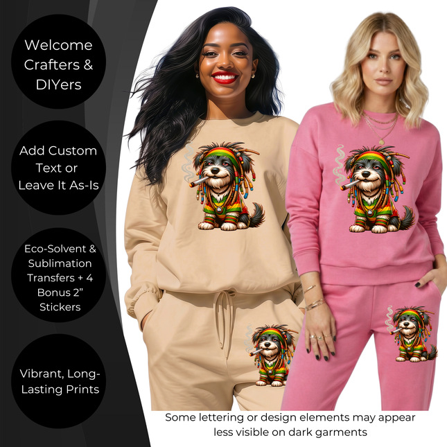 Irie Yorkie Pup 6-Pack Crafter’s & DIY Bundle – 3 Eco-Solvent + 3 Sublimation Ready-to-Press Iron-On Heat Transfers for T-Shirts, Tote Bags & More, + Bonus 4 Matching 2-Inch Stickers