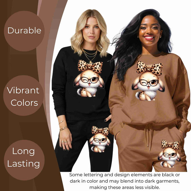 Leopard Bow Bunny Cutie 6-Pack DIY Bundle – 3 Eco-Solvent Iron-On Heat Transfers + 3 Sublimation Iron-On Heat Transfers, Ready to Press. Bonus: 4 Matching 2-Inch Stickers