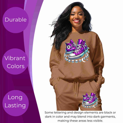 Orchid High-Tops 6-Pack DIY Bundle – 3 Eco-Solvent Iron-On Heat Transfers + 3 Sublimation Iron-On Heat Transfers, Ready to Press. Bonus: 4 Matching 2-Inch Stickers