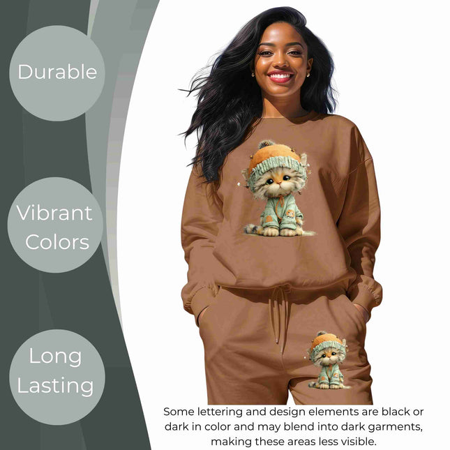 Whimsical Spring cat #11 6-Pack DIY Bundle – 3 Eco-Solvent Iron-On Heat Transfers + 3 Sublimation Iron-On Heat Transfers, Ready to Press. Bonus: 4 Matching 2-Inch Stickers