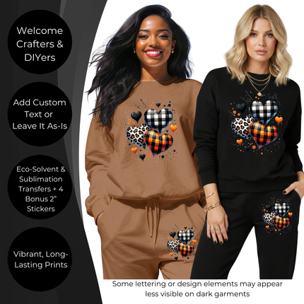 Rustic Rebel Hearts 6-Pack Ready-to-Press DIY Bundle – 3 Eco-Solvent + 3 Sublimation Iron-on Heat Transfers with 4 Bonus 2-Inch Stickers