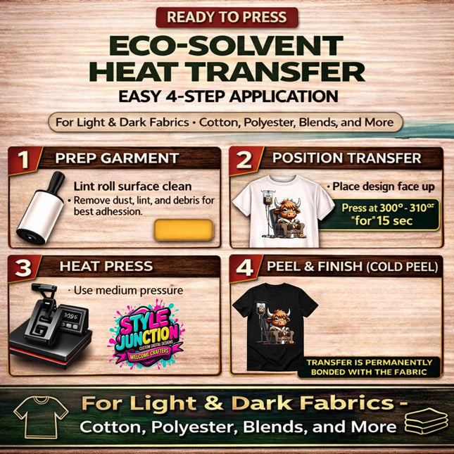 Extra Strong Brew 9-Piece Bundle for Crafters & DIY – 3 Eco-Solvent + 3 Sublimation Transfers (Ready to Press) + 3 Matching 2” Stickers