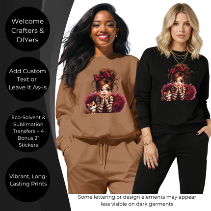 Scarlet Daydream Darling 3 Eco-Solvent Iron-On Heat Transfers + 3 Sublimation Iron-On Heat Transfers, Ready to Press. Bonus: 4 Matching 2-Inch Stickers