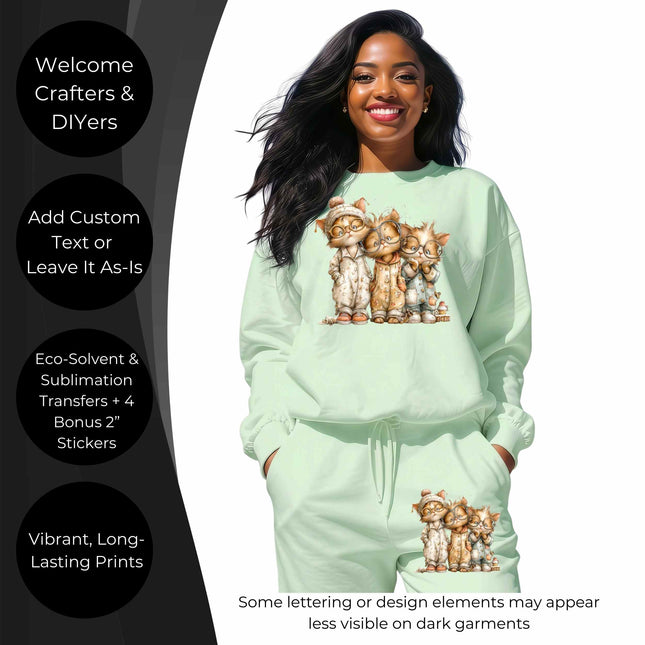 The Whisker Scholars 6-Pack Crafter’s & DIY Bundle – 3 Eco-Solvent + 3 Sublimation Ready-to-Press Iron-On Heat Transfers for T-Shirts, Tote Bags & More, + Bonus 4 Matching 2-Inch Stickers