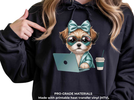 Teal Boss Pup Laptop Clipart 2 Pack Eco Solvent Heat Transfers - Ready to Press For All Garments-Transfers Only