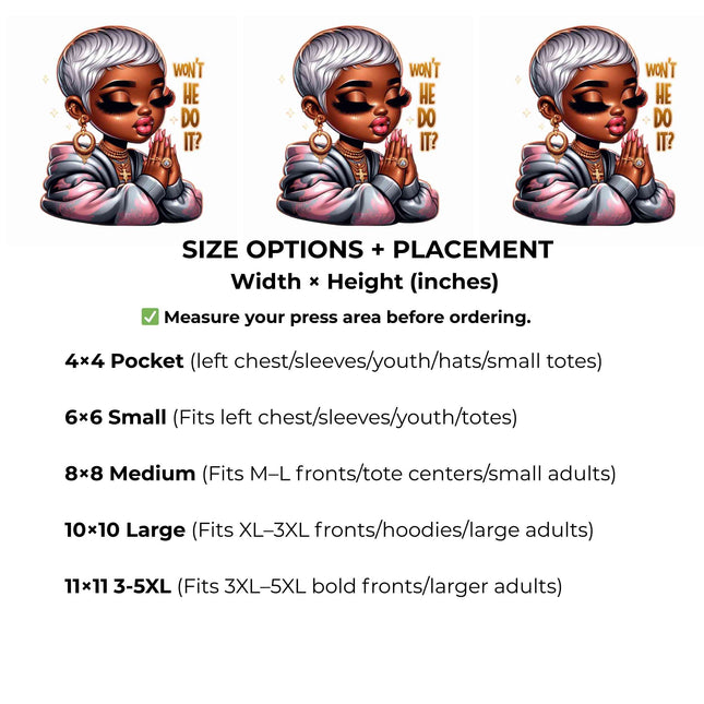 Won't He Do It? Heat Transfers 3-Pack, Ready to Press, Vibrant Long-Lasting Prints (Iron-On Transfers Only)