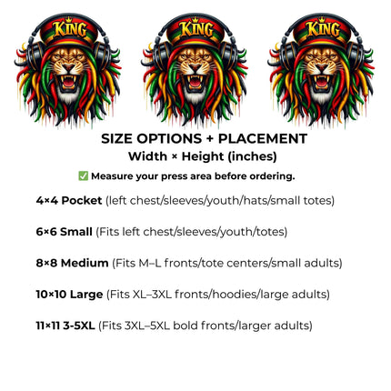 King Lion Rasta Heat Transfers 3-Pack, Ready to Press, Vibrant Long-Lasting Prints (Iron-On Transfers Only)