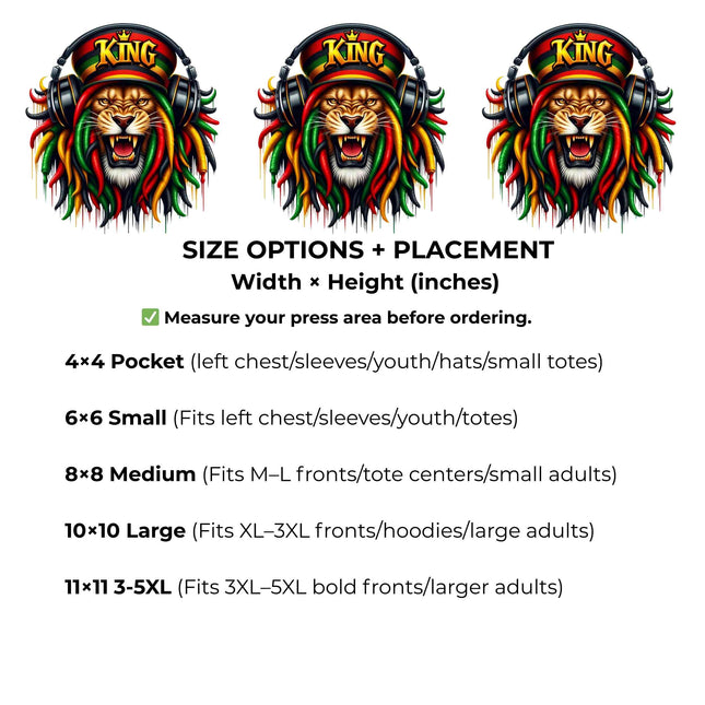 King Lion Rasta Heat Transfers 3-Pack, Ready to Press, Vibrant Long-Lasting Prints (Iron-On Transfers Only)
