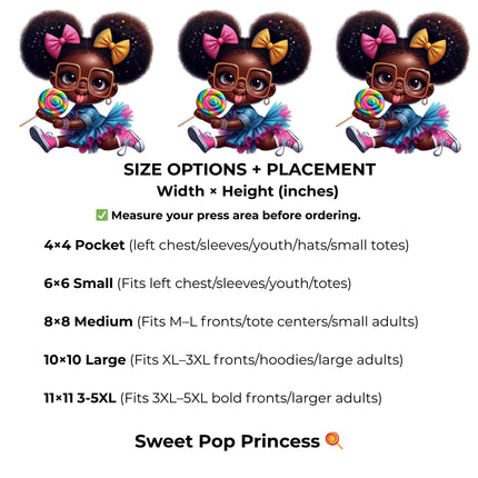 Sweet Pop Princess 🍭 Heat Transfers 3-Pack, Ready to Press, Vibrant Long-Lasting Prints (Iron-On Transfers Only)