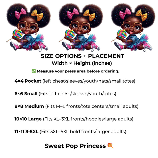 Sweet Pop Princess 🍭 Heat Transfers 3-Pack, Ready to Press, Vibrant Long-Lasting Prints (Iron-On Transfers Only)