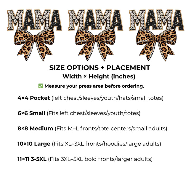 Mama Leopard Bow Heat Transfers 3-Pack, Ready to Press, Vibrant Long-Lasting Prints (Iron-On Transfers Only)