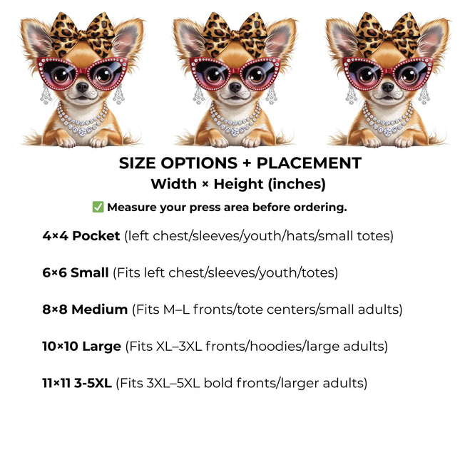 Leopard Luxe Chihuahua Heat Transfers 3-Pack, Ready to Press, Vibrant Long-Lasting Prints  (Iron-On Transfers Only)