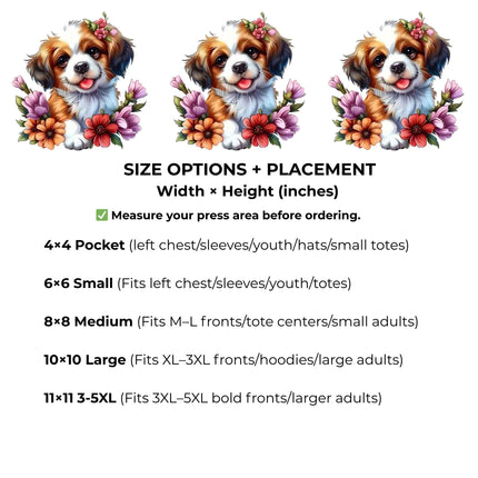 Blossom Pup Joy Heat Transfers 3-Pack, Ready to Press, Vibrant Long-Lasting Prints (Iron-On Transfers Only)