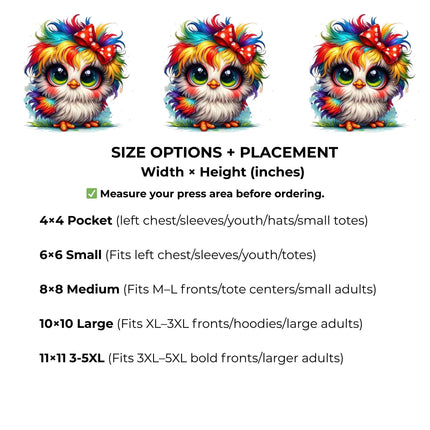 Rainbow Puff Chick Heat Transfers 3-Pack, Ready to Press, Vibrant Long-Lasting Prints (Iron-On Transfers Only)