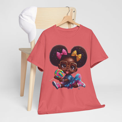 Sweet Pop Princess 🍭 Graphic Tee — Cute Afro Puff Girl with Lollipop