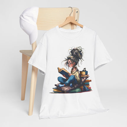 Booklover Graphic Tee — Cozy Reading Girl Illustration