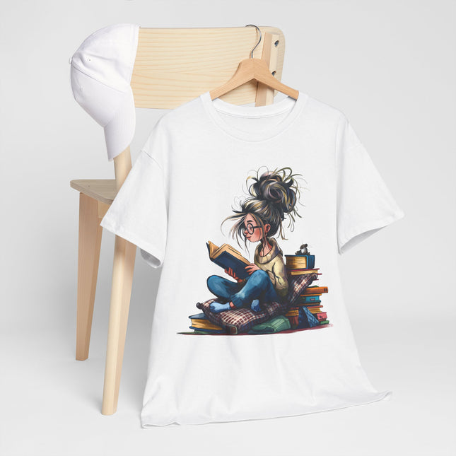 Booklover Graphic Tee — Cozy Reading Girl Illustration