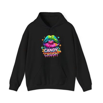 Candy Crush Graphic Hoodie — Colorful Lip & Heart Candy Design